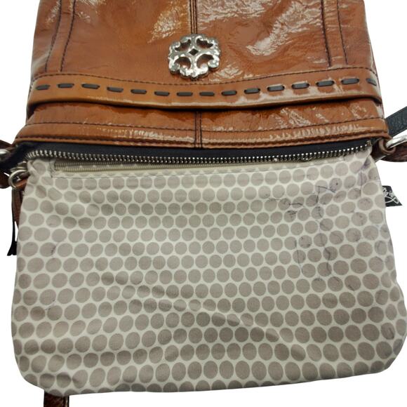 Brighton Patent Leather Crossbody Caramel Brown Handbag Wallet Shoulder Purse - Picture 7 of 13